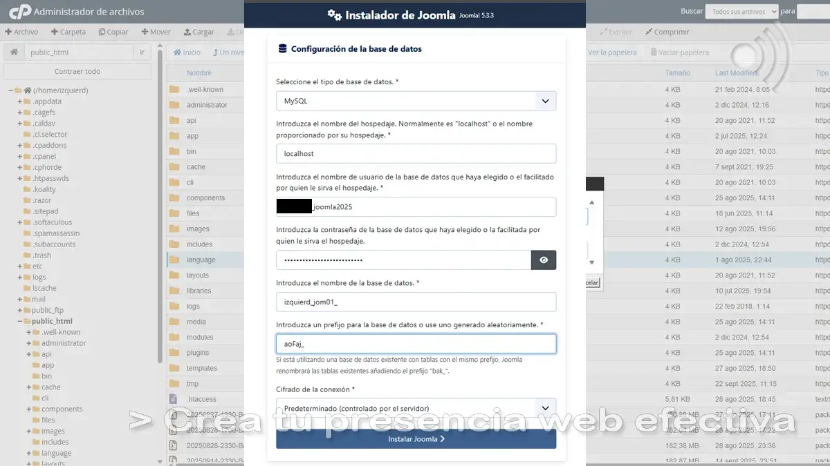 Usar datos al crear BD en cPanel.