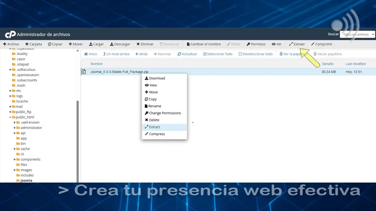 Seleccionar ZIP y seleccionar "Extraer"