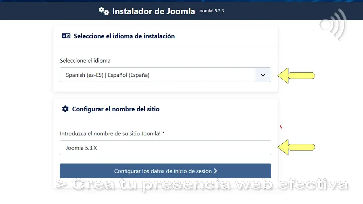 Idioma de instalador y nombre de sitio